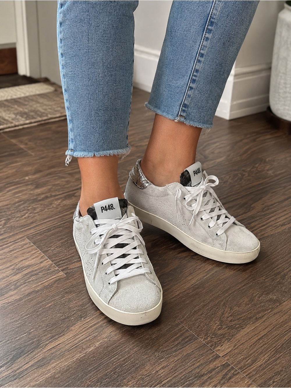 P448 sneakers white & gray shimmer sz 38. Made in Italy NWOT